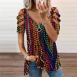 Blouses Shirts Pullover Blusa Hollow-Out Women Elegant Summer Fashion Tops Loose V_Neck 2021 Tee