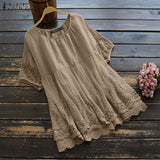 Lace Stitching Blouse 2022 ZANZEA Embroidery Shirts Short Sleeve Solid Blusas Female Layers Summerb