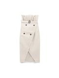 2023 New Women Summer Skirts Fashion Solid Buttons Belt Asymmetry High Waist Female Elegant Mid-Calf Skirt Clothing-Outfit