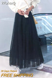 Elastic Waist 3 Layers Mesh Long Tulle Skirt Spring Autumn Elegant Vintage High Waist Ball Gown Gauze Tutu Skirt QT2001-Outfit