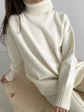 New Knitted Women's Turtleneck Sweater Pullover Fashion Oversize Long Sleeve Loose Ladies Jumper Warm Female Sweaters-Outfit