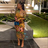 Mesh Farbic Leopard Pattern Print Maxi Dresses For Women Sexy See Through Ruffle Skinny Attractive Clubwear Party