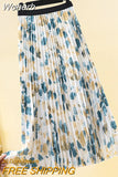 Women Midi Chiffon Print Pleated Skirt Elegant High Waist Floral A-line Skirt for Summer Spring QT2080-Outfit