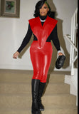 Spring Fashion PU Leather Vest Coat And Pant 2 Piece