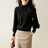Goods In The Ocean With Half-High Collar Knitted Women 2025 Autumn New Lantern Sleeve Cashmere Bottom Sweater