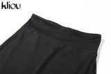 Kliou Sporty Solid Two Piece Set Women Skinny Inclined Shoulder Hole Cleavage Tank Tops+ Concise Stretchy Pants Workout