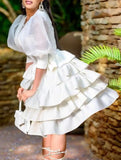 Sweet Puff Short Sleeve Ruffled Layered Party