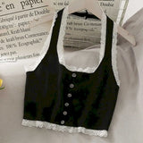 Lace tank corset top women halter neck sweater vest clothes sweet kawaii girly sleeveless vest summer single-breasted crop