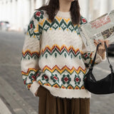 Woherb Female Retro Twist Thick Lazy Wind Round Collar Jumsweater 2024 Niche Loose Chic Top-Outfit