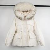Large Natural Raccoon Fur Hooded Winter Jacket 90% White Duck Down Coat Women Puffer Fluffy Parkas With Belt Snow