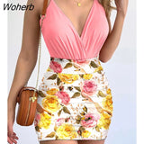 Sexy Two Piece Set Wome Fashion V-neck Sleeveless Suspender Top Floral Print Tight Skirt Suit Two Piece Set Women-Outfit