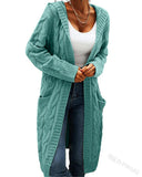 Women Sweater Mid-Length Women'S Overcoat Cardigan Solid Color Hooded Twisted Knitted Open Loose Sweaters-Outfit