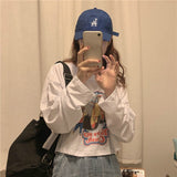 Women Long Sleeve Fashion Cartoon Printed T-shirts Sexy Short O-neck Korean Style Tops Ladies Streetwear Ins All-match Chic Cute-Outfit