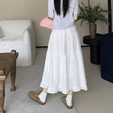 Korean Fashion White Long Skirt Women 2024 Summer High Waist Cake Skirts Woman Sweet Simple Loose A Line Skirts Laides-Outfit