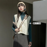 Sweater Vest Fresh Lovely Students Hong Kong Style Retro Outwear Gentle Ulzzang V-neck Single Breasted Leisure Fashion