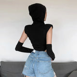 Woherb 2023 New Women's Solid Color Slim Street Fashion Hoodie Sexy Sleeveless Jumpsuit-Outfit