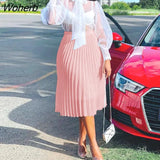 Women High Waist Pleasted Midi Skirt Casual Chic Skirts-Outfit