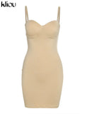 Kliou Solid Spahgetti Strap Mini Dress Women Sexy Camisole Body-Shaping Cleavage Hip Skirt Midnight Style Female Party Clubwear 1028-0-Outfit
