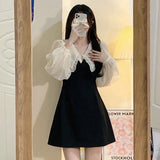 Woherb Doll Collar Dress 2024 Autumn Dress New Hepburn Style Niche Design Sense Shows Thin Base A-Word Skirt-Outfit