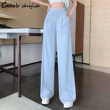Wide Leg Pants Women Hollow Streetwear High Waisted Straight Trousers Women Bottoms Korean Blue Chic Y2k Pants Mom