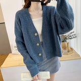 Short Cardigan Knitted Sweater Oversize 3XL Solid Single Breasted New Fashion V-neck Long Sleeve Jumpers Elegant