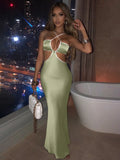 Halter Backless Sleeveless Hollow Out Revealing Maxi Dress 2022 Spring Bodycon Sexy Streetwear Party Club Outfits