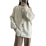 Woherb Autumn And Winter New Loose Casual Lazy Wind Sweater Coat Women's Large Size Round Collar Soft Waxy Knit Cardigan Jacket-Outfit