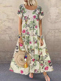 Explosion Women's Vintage Flower Printed Short Sleeve Round