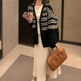 Woherb Lazy Knit Cardigan Autumn And Winter 2024 New V-Neck Sweater Coat Temperament High-End Woolen Jacket Loose-Outfit