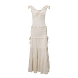 Woherb Desire V-Neck French Show Slim Vest Top Pleated Wood Ear Sexy Skirt Cover-Outfit