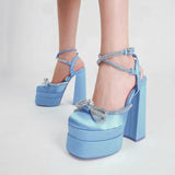 High Heels Wedding Shoes Women New Summer Sexy Sandals Women's Party Bow-knot Nightclub Banquet Shoes Platform Woman