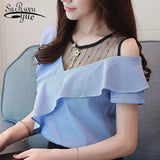 fashion patchwork women's clothing shirt short sleeve summer women blouse sexy strapless women's tops blusas D745