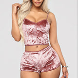 Hot Women 2 piece set Velvet Sleepwear Sexy Spaghetti Strap Shorts Pajamas Suit Ladies Casual Sleepwear Female Pajama Party