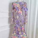 Women's Dress Early Spring New French Heavy Industry Three-Dimensional Flowers Embroidered Waist Repair Fishtail Dress