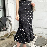 Fall Women Flhjlwoc Retro Vintage Polka Dot Mermaid Fishtail Skirt High Waist Bandage Slim Sexy Hip Mid-length One-Step