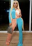Winter Contrast Color Velour Zipper