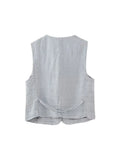2023 Women Summer Vests Coats Vintage Solid V-Neck Single Breasted Linen Female Elegant Street Waistcoat Vest Clothing-Outfit