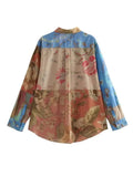 2023 Women Summer Print Shirts Blouses Tops Vintage Turn-down Collar Pocket Female Elegant Street Loose Top Clothing-Outfit