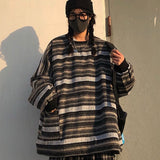 Women Oversize Ulzzang BF Unisex Couples Japanese Striped Knit Sweater Hip Hop Female New Winter Fashion Retro