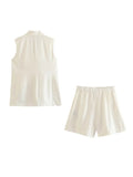 2023 Women Summer 2-Pieces Sets Casual Solid Vests Coats and Shorts Female Elegant Street Two Suits Clothing-Outfit