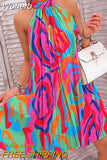 Winter Sleeveless Printed Halter Short Dress for Women New Women's Clothing Elegant Sexy Loose Mini Dress-Outfit