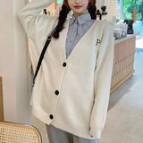 Woherb Wind Sweater Coat Women's Sheep Wool Winter New Wear Letters Embroidered Loose Knit Cardigan Top-Outfit