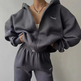 Women's Long-Sleeved Plus Velvet Trousers Casual Fashion Print Hooded Set