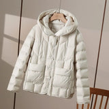 2022 New Winter Hooded Light Puffer Jacket Women Solid Color Versatile Portable Parka 90 White Duck Down Short Warm