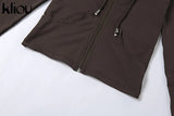 Kliou autumn new women hooded zipper pocket long sleeve tops sporty leggings matching set workout bodycon casual stretchy