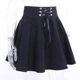 Black Pleated Lace Up Short Skirt Ball Gown Preppy Gothic Punk Vintage Skirts Women High Waist Casual Party