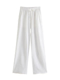 Women Chic Fashion Side Pockets Loose Wide Leg Pants Vintage High Elastic Waist Drawstring Female Trousers Mujer-Outfit