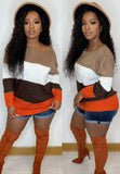 Autumn Contrast Color Wide Stripes Crewneck Pullover