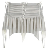 Woherb Fold Irregular Design Sense Low Waist Solid Color Net Gauze Skirt New Y2K Hot Girls Wear-Outfit