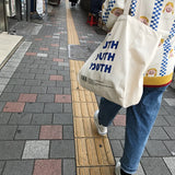 Women Canvas Shopping Bag Letter Printing Casual Women's Cotton Shoulder Bag Eco-friendly Tote Bag Handbag Reusable Shopping